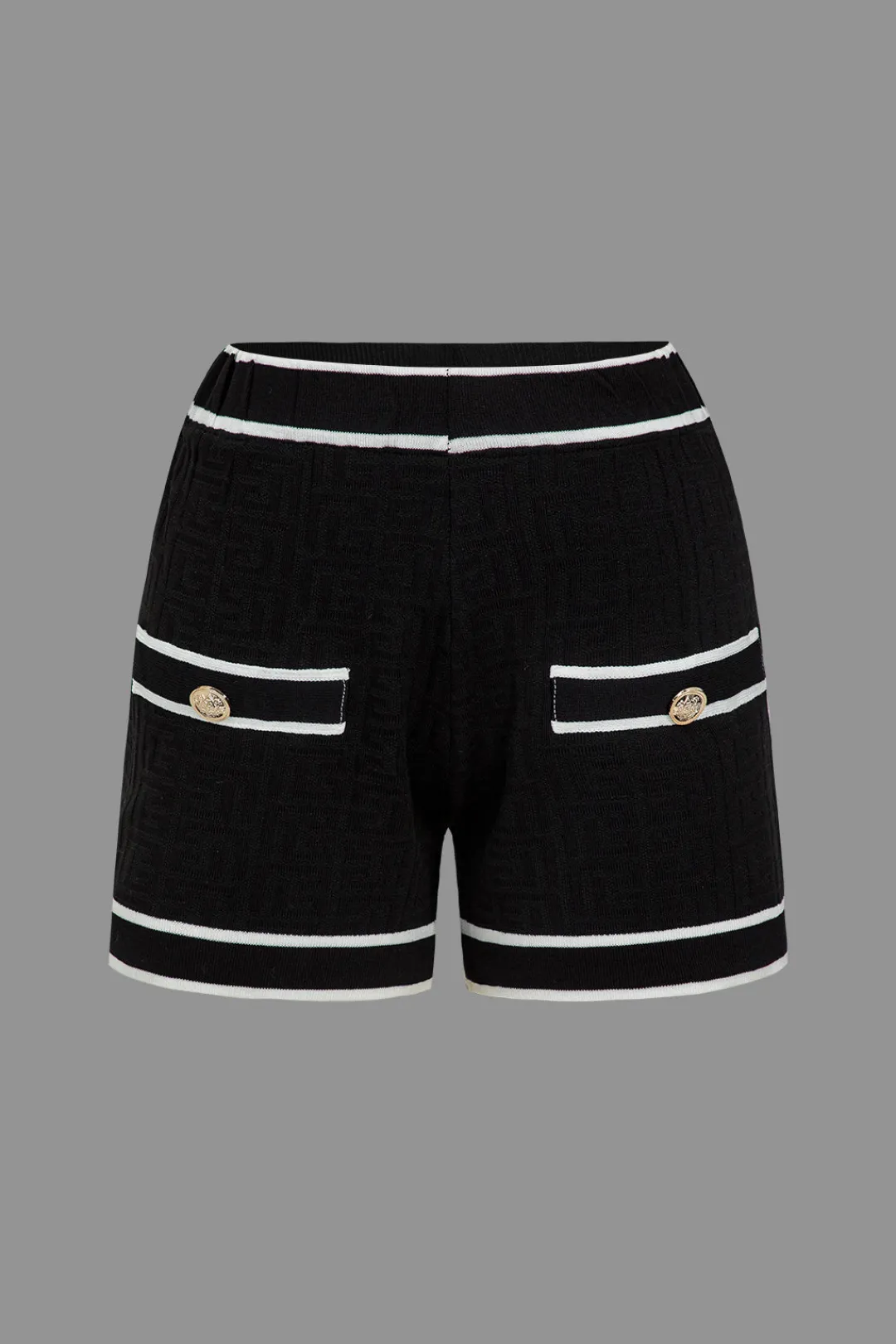 MICAS Knitwear|Knit Sets-Color Block Button Cami Top And Shorts And Sweater Cardigan Set BLACK