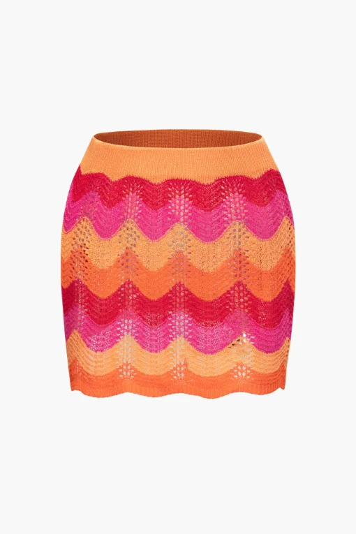 MICAS Skirts-Color Block Crochet Knit Skirt MULTICOLOR