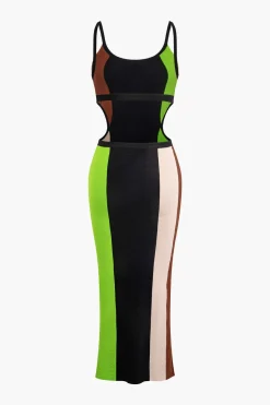 MICAS Knit Dresses-Color Block Cut Out Slip Knit Midi Dress Contrast Color