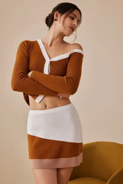 MICAS Skirts-Color Block Knit Mini Skirt Contrast Color