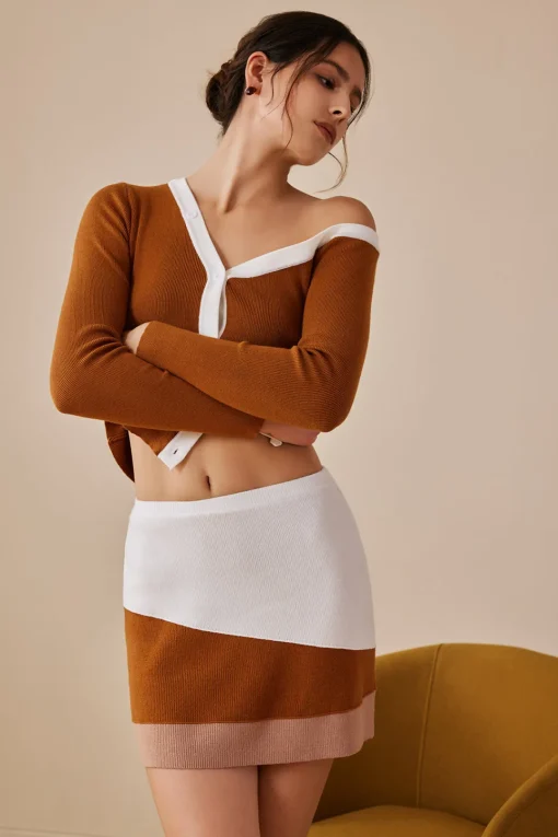 MICAS Skirts-Color Block Knit Mini Skirt Contrast Color