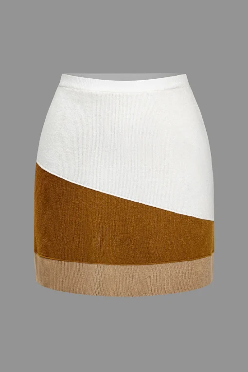 MICAS Skirts-Color Block Knit Mini Skirt Contrast Color