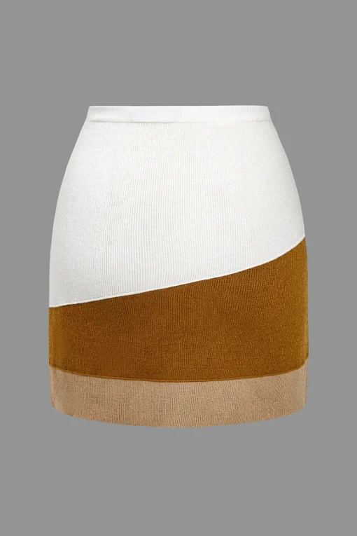 MICAS Skirts-Color Block Knit Mini Skirt Contrast Color