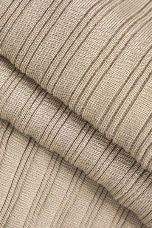 MICAS Long Sleeve Dresses|Knit Dresses-Color Block Print Knit Button Metallic Fake Pockets Dress MOCHA