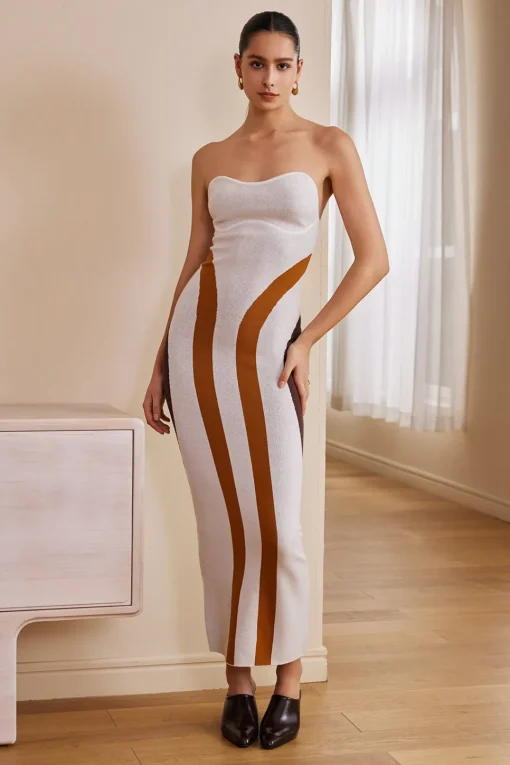 MICAS Knit Dresses-Color Block Print Knit Slip Maxi Dress Contrast Color