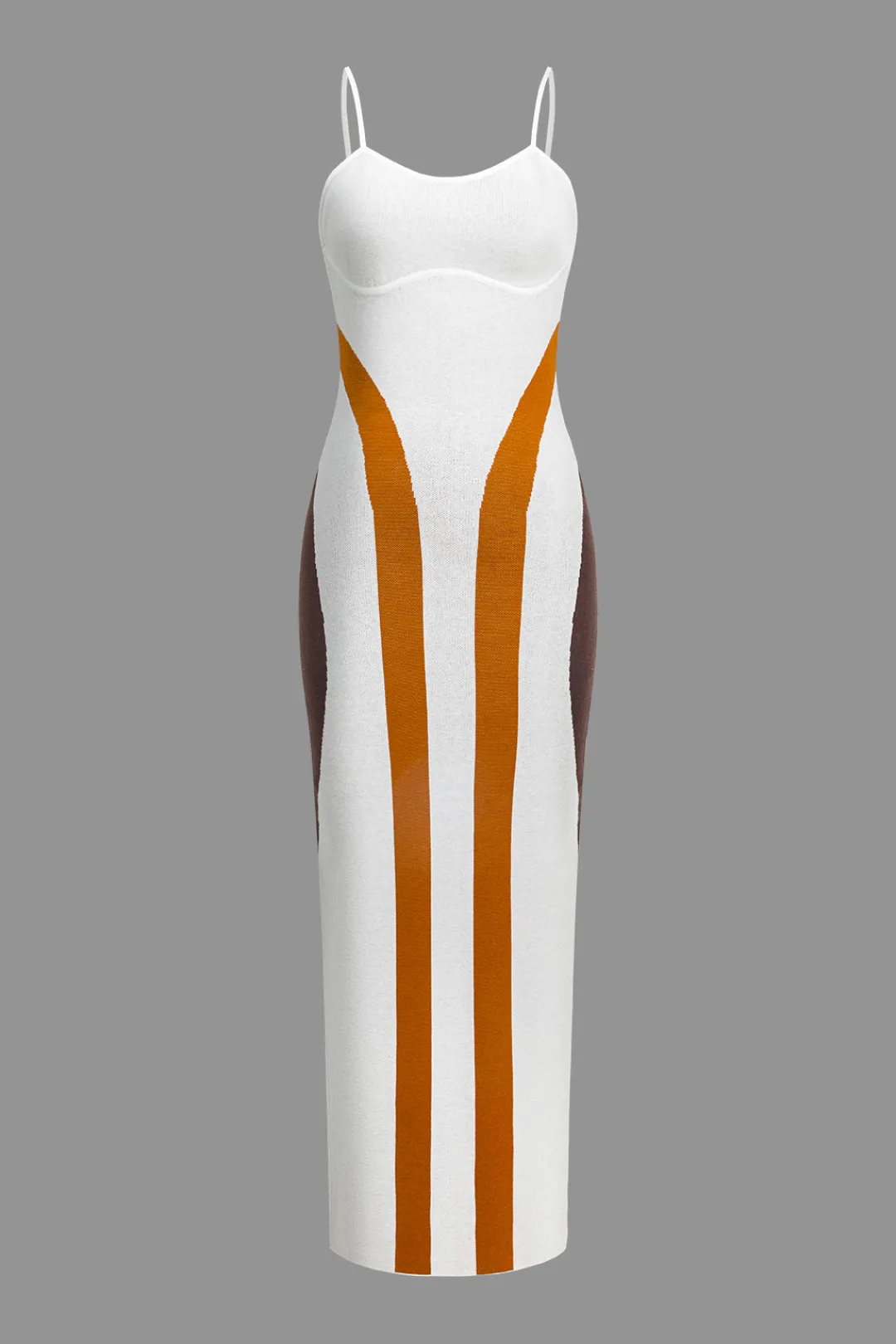 MICAS Knit Dresses-Color Block Print Knit Slip Maxi Dress Contrast Color