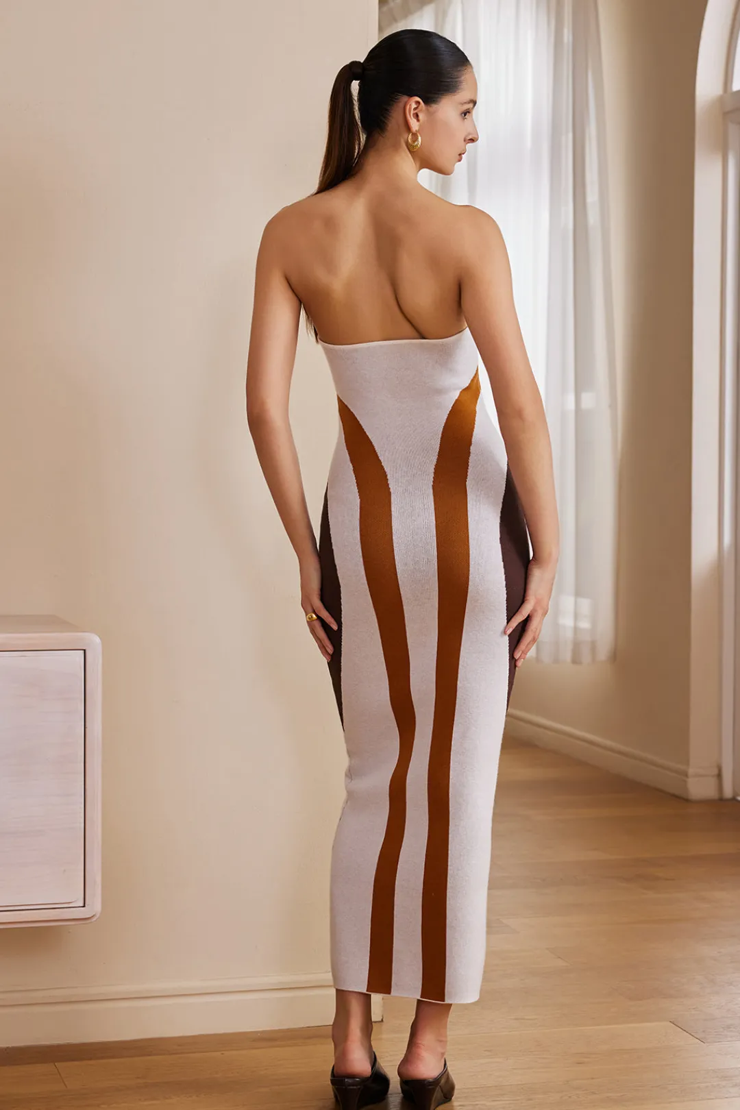 MICAS Knit Dresses-Color Block Print Knit Slip Maxi Dress Contrast Color