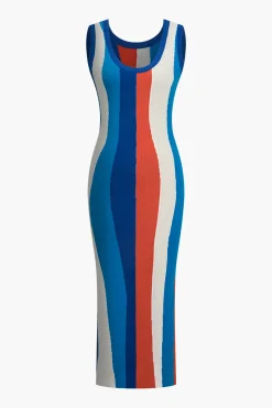 MICAS Knit Dresses-Color Block Print Knit Tank Maxi Dress MULTICOLOR