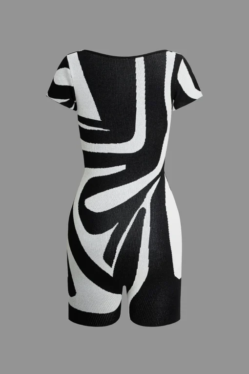 MICAS Jumpsuits & Rompers-Color Block Print Stripe Cut Out Romper Contrast Color