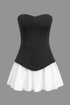 MICAS Mini Dresses-Color Block Ruched Strapless Mini Dress BLACK