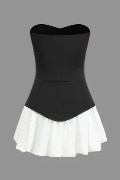 MICAS Mini Dresses-Color Block Ruched Strapless Mini Dress BLACK
