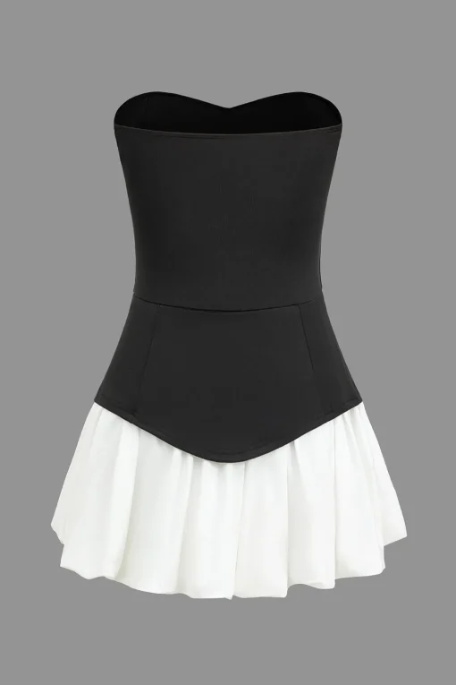 MICAS Mini Dresses-Color Block Ruched Strapless Mini Dress BLACK