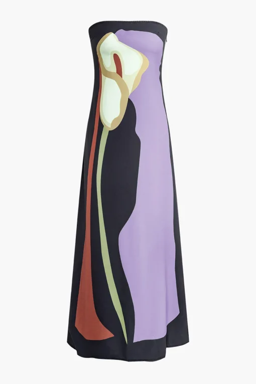 MICAS Maxi Dresses-Color Block Strapless Slit Maxi Dress