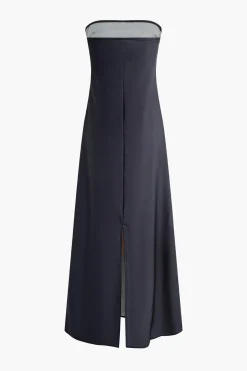 MICAS Maxi Dresses-Color Block Strapless Slit Maxi Dress