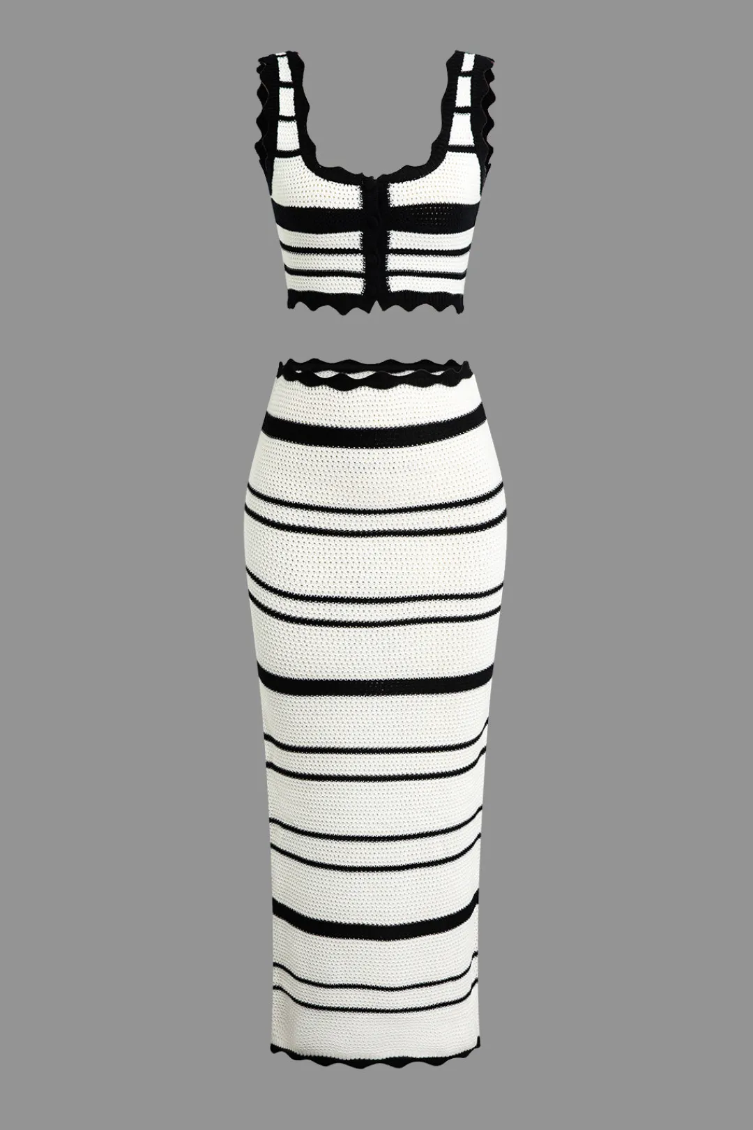 MICAS Knitwear|Vacation Sets-Color Block Stripe Knit Cami Top And Skirt Set Contrast Color