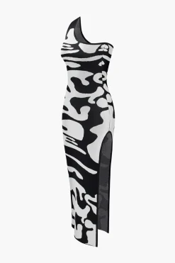 MICAS Knitwear|Knit Dresses-Colorblock One Shoulder Slit Knit Dress