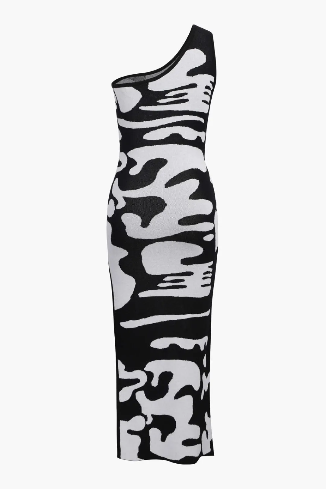 MICAS Knitwear|Knit Dresses-Colorblock One Shoulder Slit Knit Dress