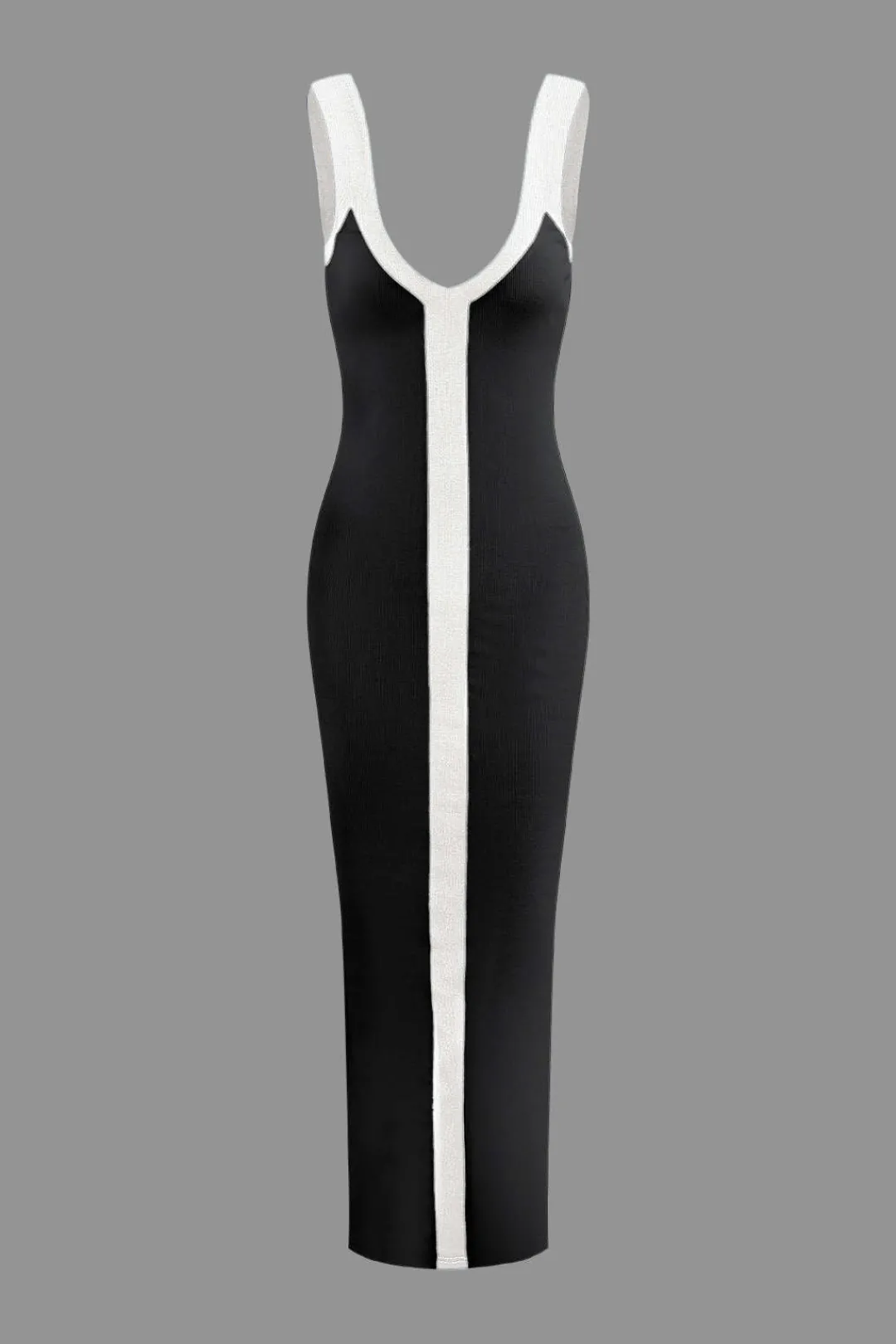 MICAS Maxi Dresses-Colorblock V-neck Ribbed Split Maxi Dress