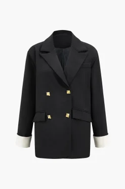 MICAS Outerwear|Outerwear-Contrast Button Pocket Blazer BLACK