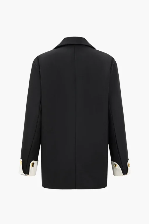 MICAS Outerwear|Outerwear-Contrast Button Pocket Blazer BLACK