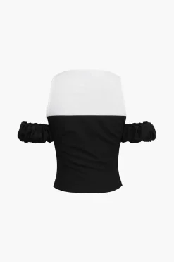 MICAS T-Shirts-Contrast Cold Shoulder Tee BLACK