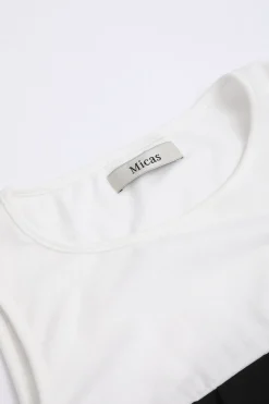 MICAS T-Shirts-Contrast Cold Shoulder Tee BLACK