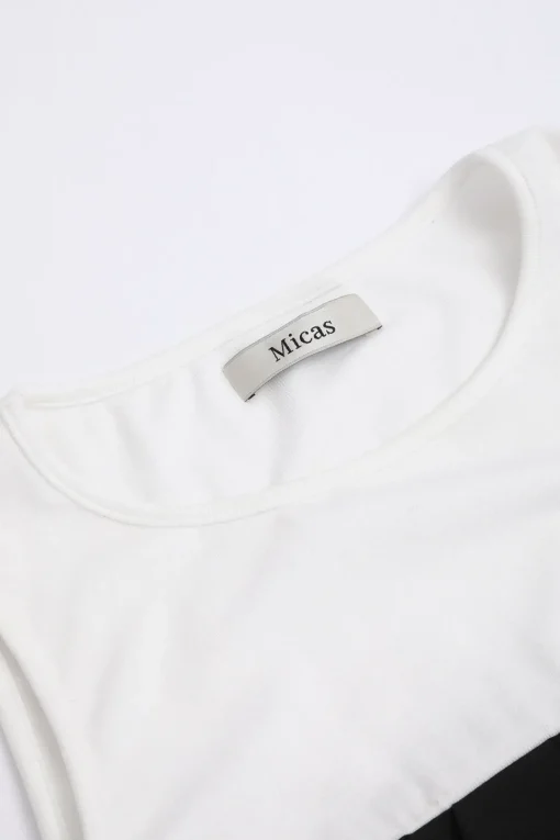 MICAS T-Shirts-Contrast Cold Shoulder Tee BLACK