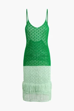 MICAS Midi Dresses-Contrast Crochet Slip Midi Dress Contrast Color