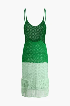 MICAS Midi Dresses-Contrast Crochet Slip Midi Dress Contrast Color