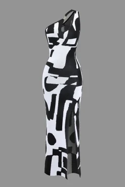 MICAS Knitwear|Knit Dresses-Contrast Cut Out Slit Sweater Dress BLACK