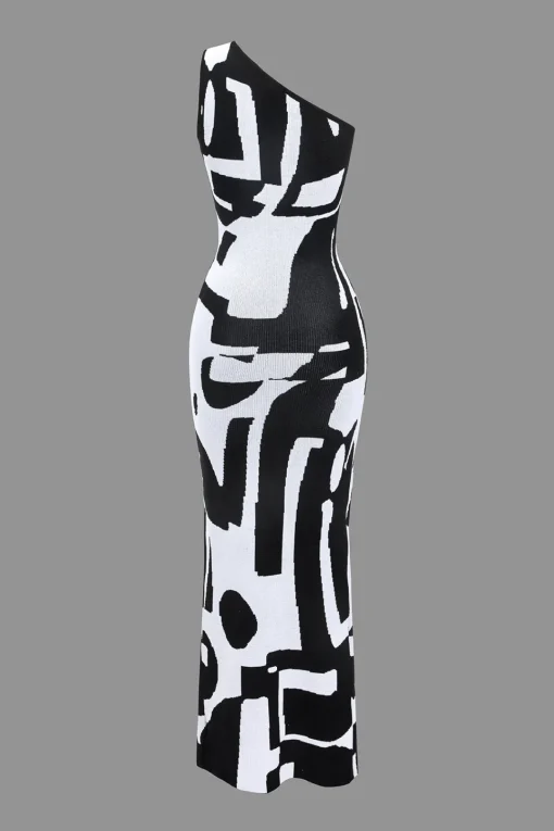 MICAS Knitwear|Knit Dresses-Contrast Cut Out Slit Sweater Dress BLACK