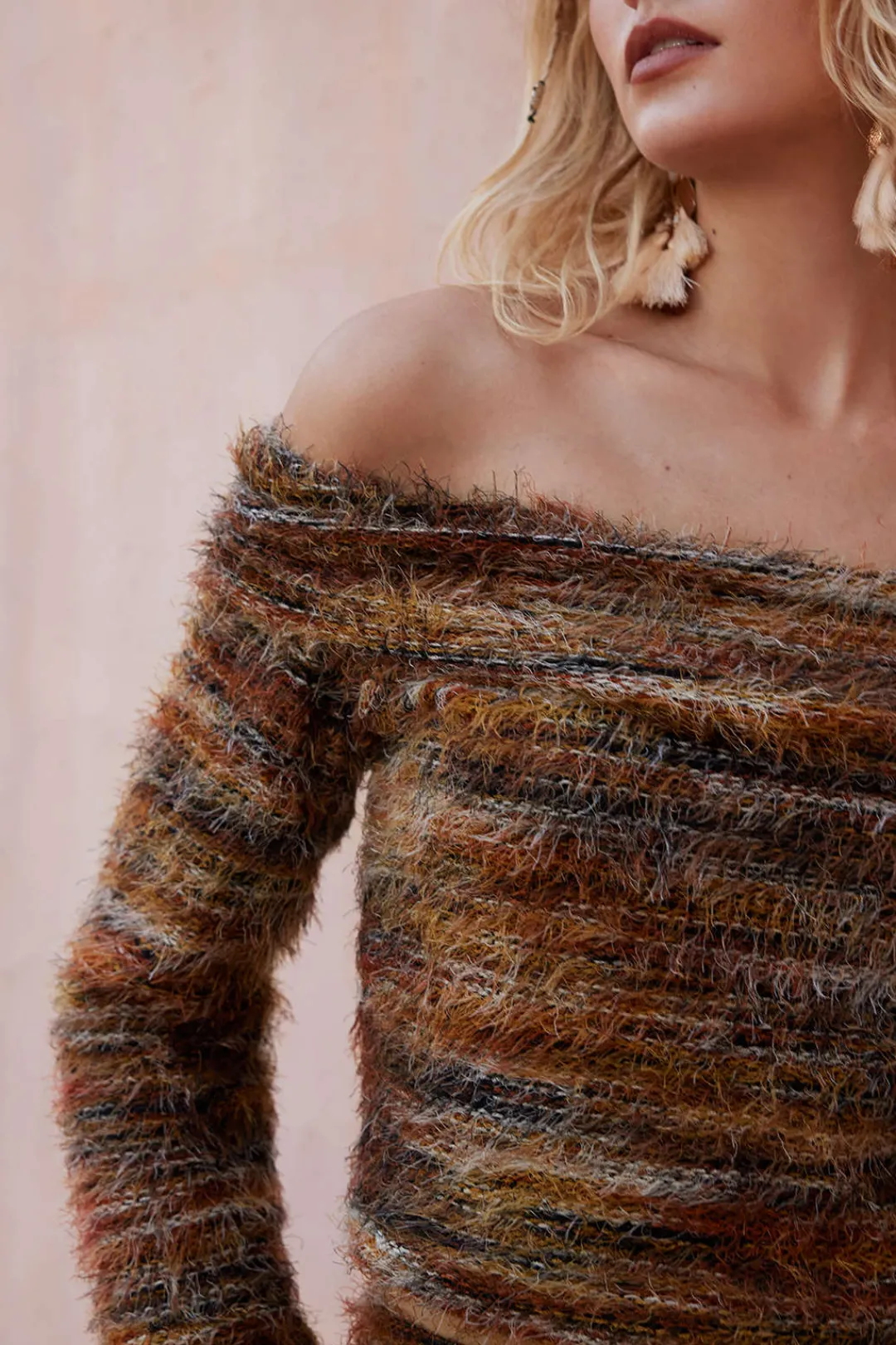 MICAS Knitwear|Knit Tops-Contrast Faux Fur Sweater Long-Sleeve Top MULTICOLOR