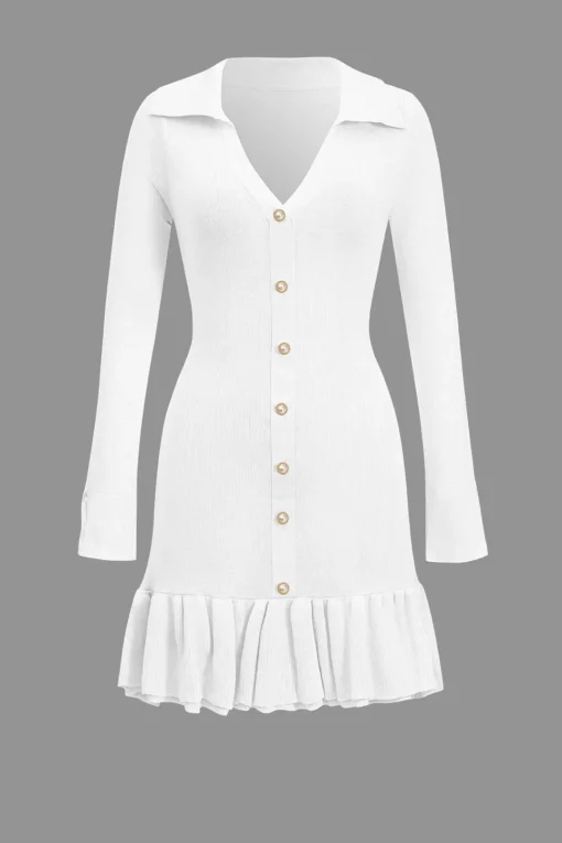 MICAS Long Sleeve Dresses|Knitwear-Contrast Knit Bowknot Back Pleated Mini Dress