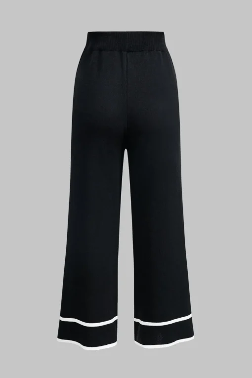MICAS Knitwear|Knit Sets-Contrast Knit Button Cardigan And Pants Set BLACK