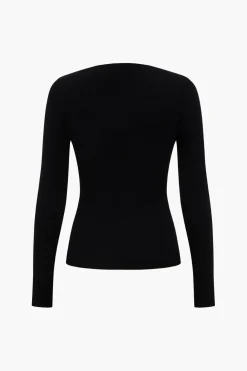 MICAS Knit Tops-Contrast Knit Long-Sleeve Top WHITE