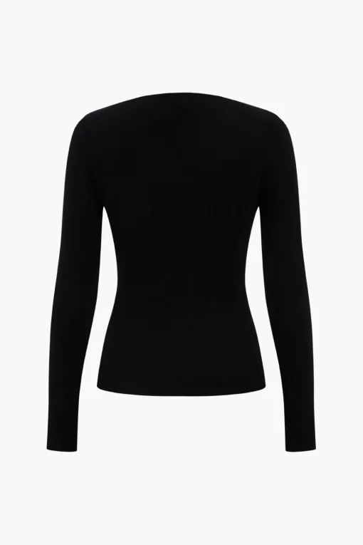 MICAS Knit Tops-Contrast Knit Long-Sleeve Top WHITE