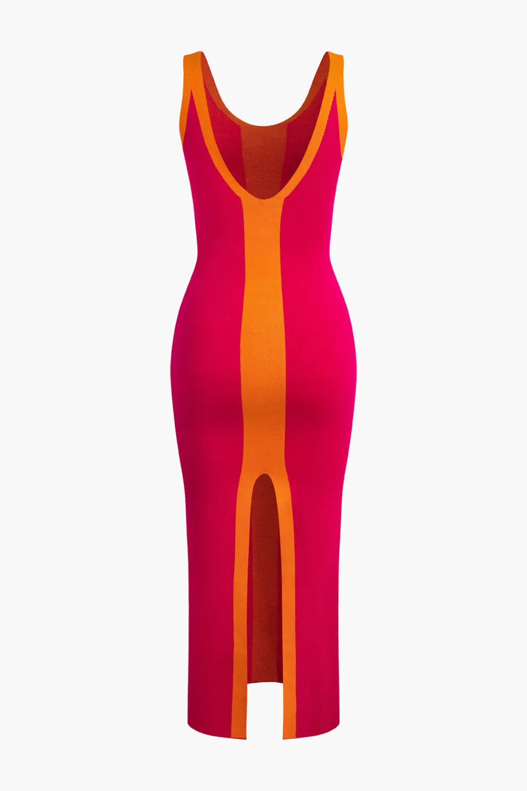 MICAS Knit Dresses-Contrast Knitted Slit Midi Dress