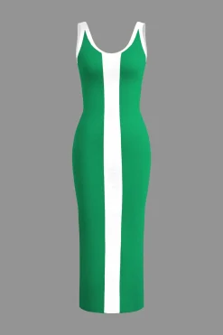 MICAS Knit Dresses-Contrast Knitted Slit Midi Dress