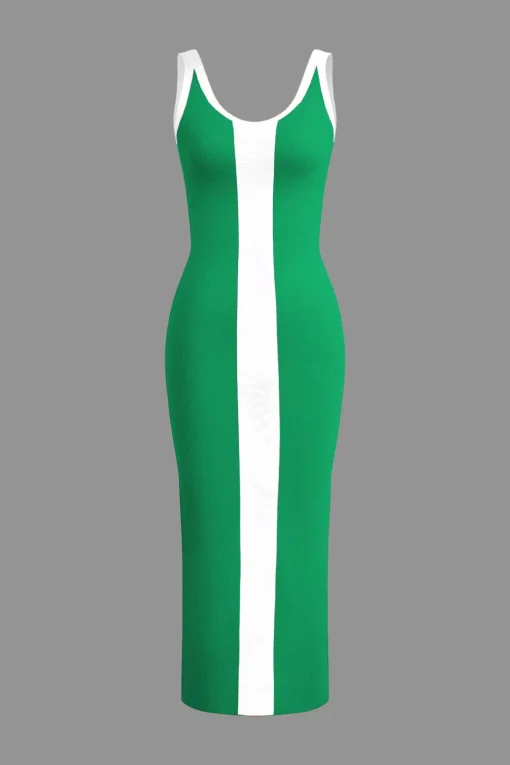 MICAS Knit Dresses-Contrast Knitted Slit Midi Dress