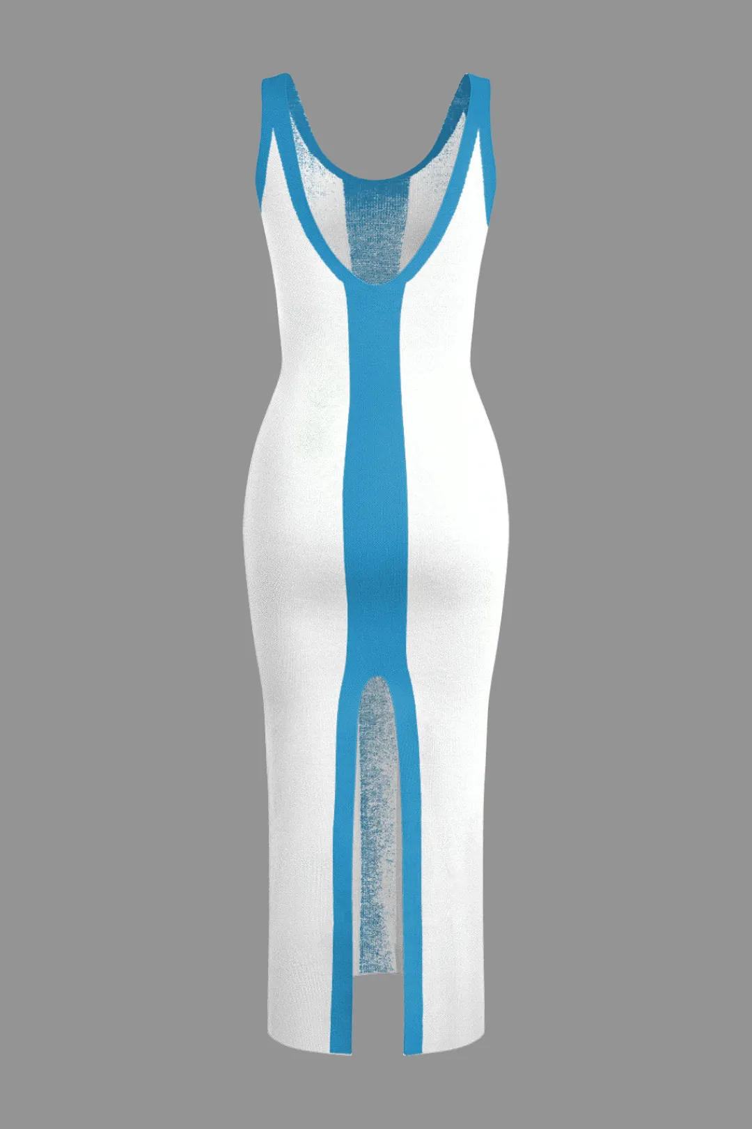 MICAS Knit Dresses-Contrast Knitted Slit Midi Dress