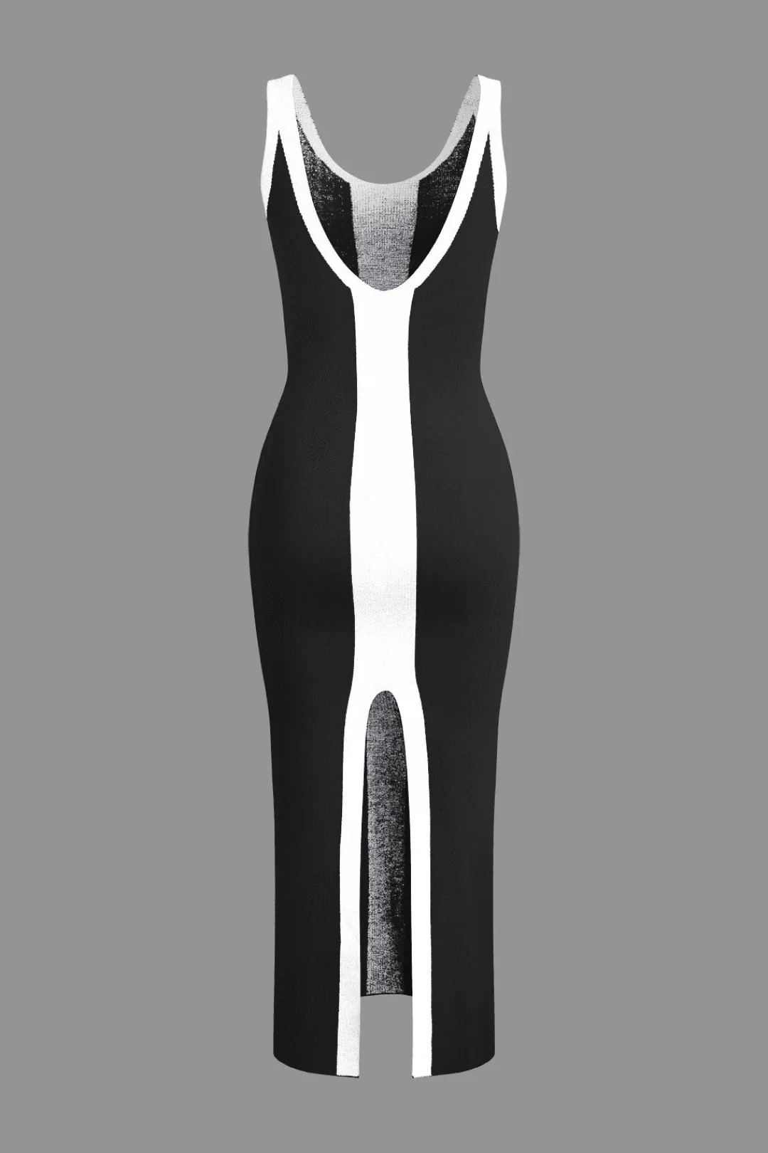 MICAS Knit Dresses-Contrast Knitted Slit Midi Dress