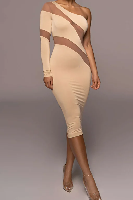 MICAS Long Sleeve Dresses|Maxi Dresses-Contrast Mesh Patchwork Maxi Dress