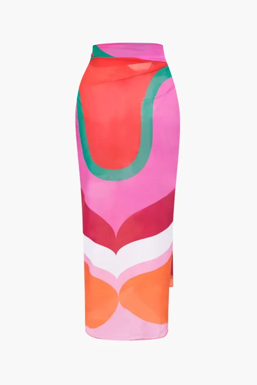 MICAS Swimwear|Vacation Sets-Contrast One Shoulder Bodysuit And Wrap Skirt Set MULTICOLOR