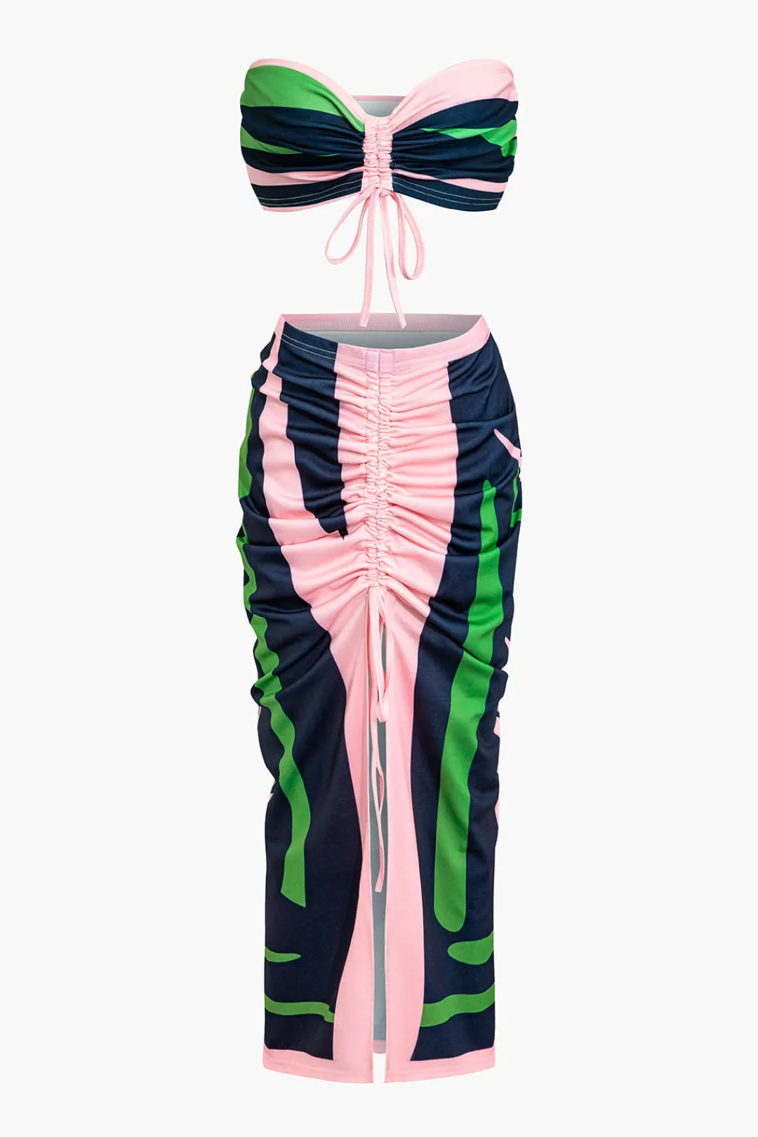 MICAS Skirt Sets|Vacation Sets-Contrast Ruched Slit Skirt Set MULTICOLOR