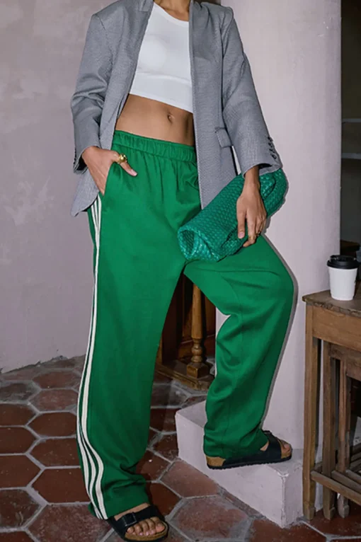 MICAS Pants-Contrast Side Stripe Pocket Elastic Waist Pants GREEN