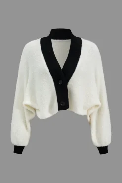 MICAS Knitwear|Knit Sets-Contrast Sweater Button Cropped Cardigan And Slip Dress Set BLACK