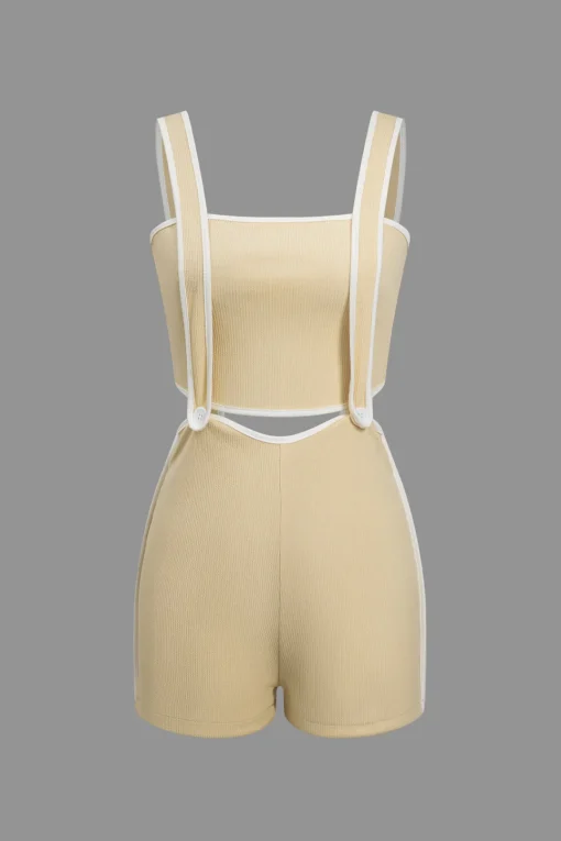 MICAS Short Sets-Contrast Trim Ribbed Tube Top And Shorts Set