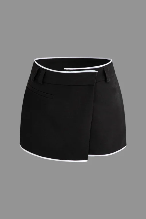 MICAS Skirts-Contrast Trim Wrap Skort BLACK