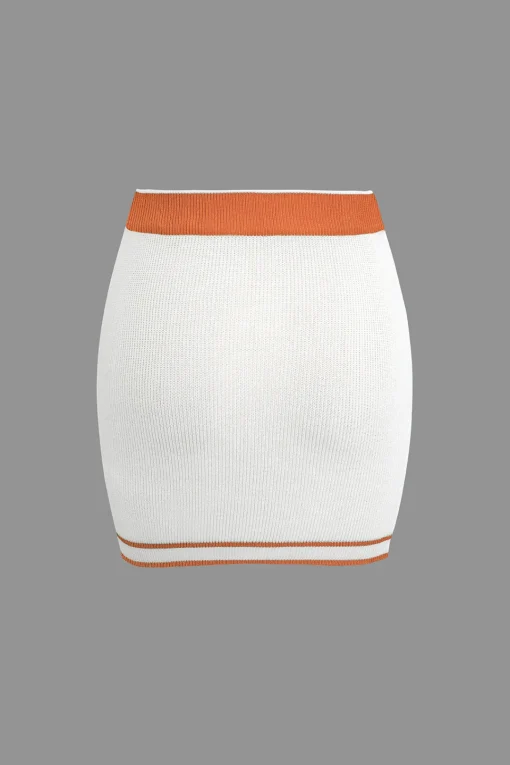 MICAS Vacation Sets|Knit Sets-Contrast V-neck Knit Top And Mini Skirt Set