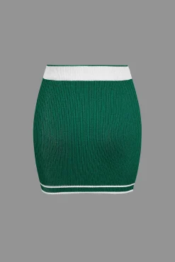 MICAS Vacation Sets|Knit Sets-Contrast V-neck Knit Top And Mini Skirt Set
